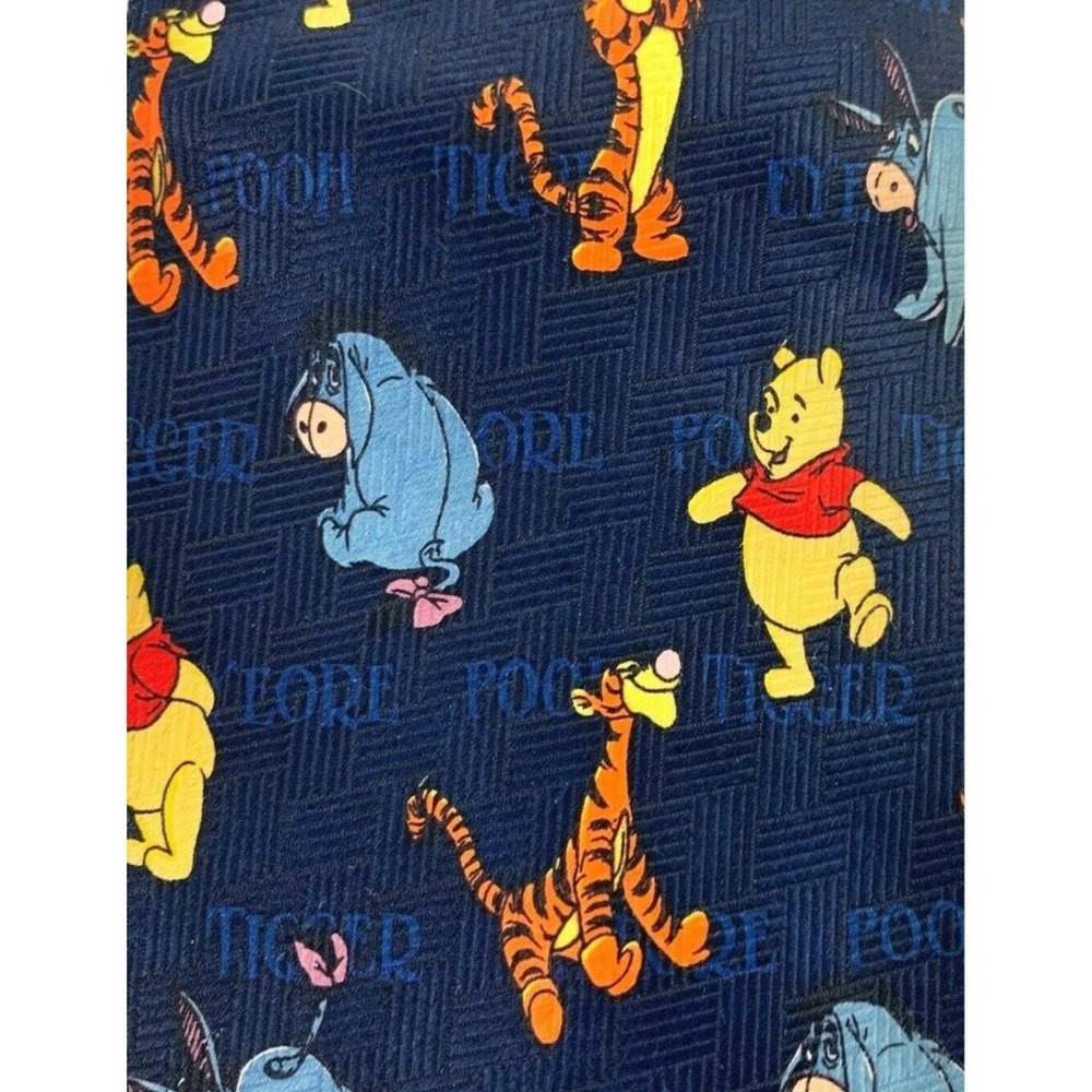 Pooh Men's Novelty Necktie: Winnie The Pooh Bear, Tigger, Eeyore. Blue Poly VGC